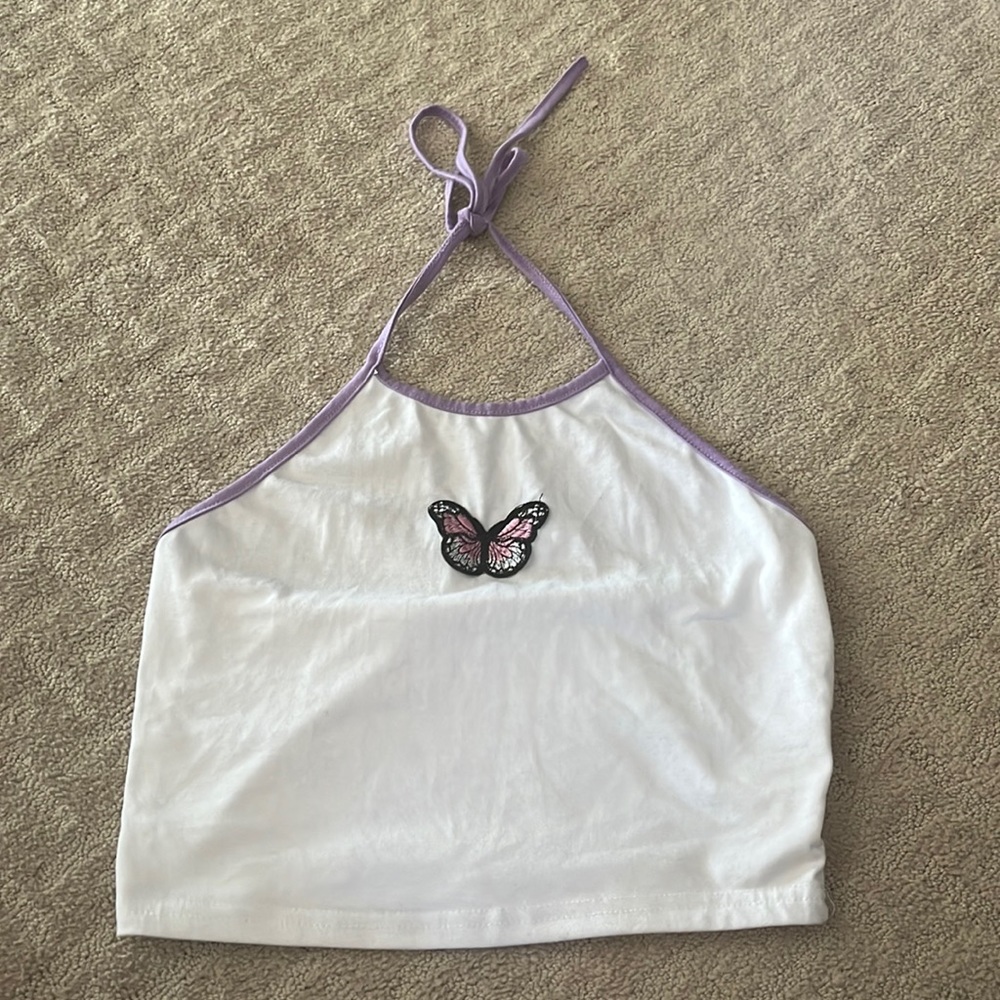ROMWE- Butterfly Embroidery Crop Tie Up Top!